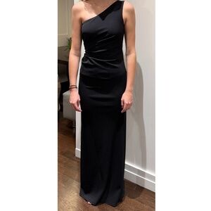 One-shoulder long black dress